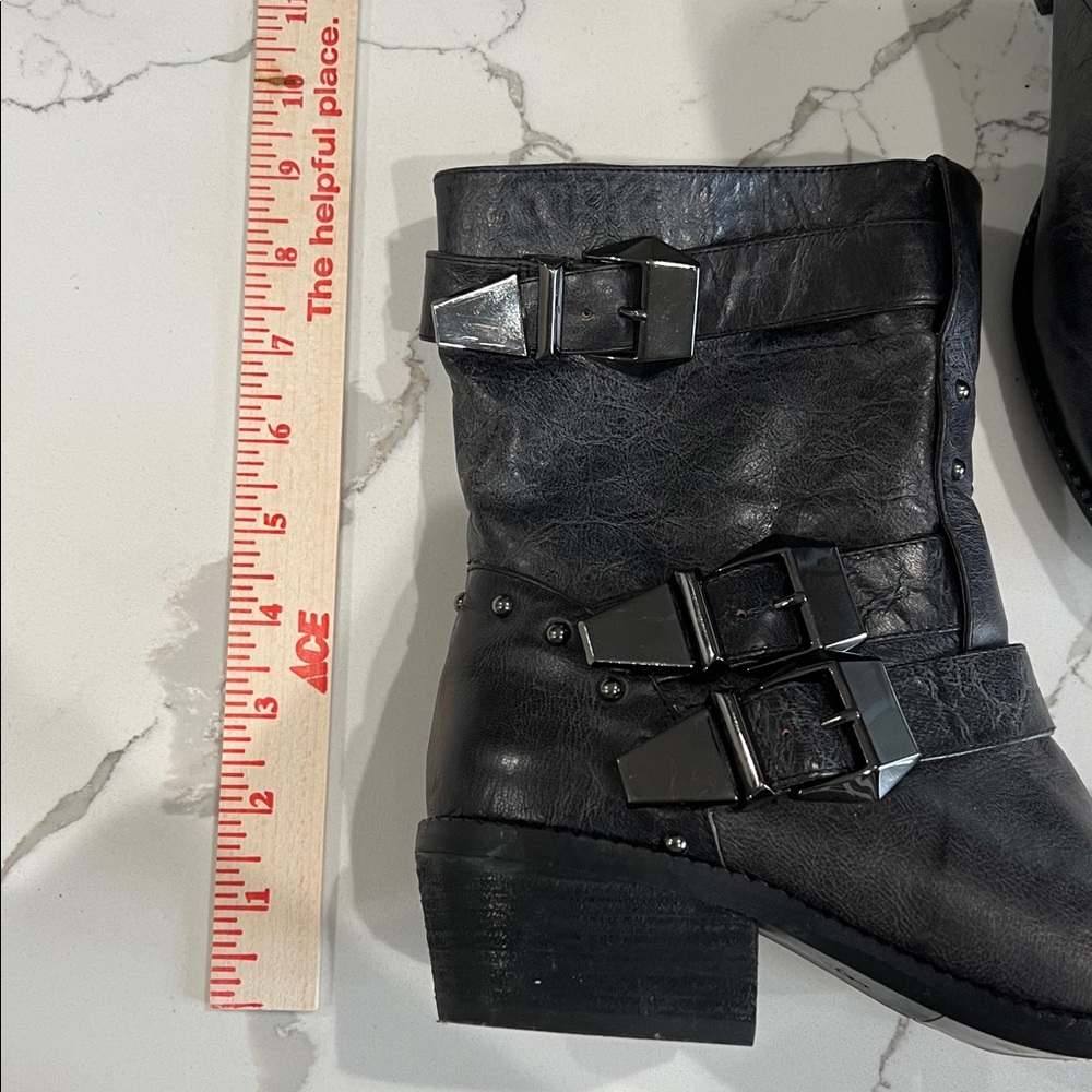 B. Makowsky Dark Gray Leather Moto Boots Womens Size 7.5 - Picture 11 of 13